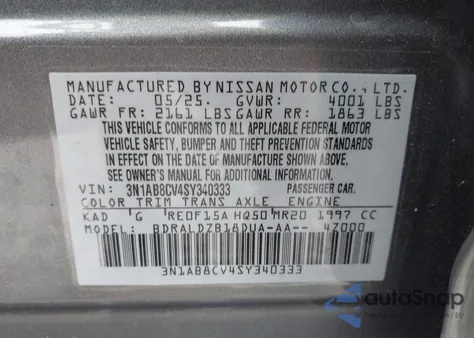 2025 Nissan Sentra Sv from USA, damaged, VIN 3N1AB8CV4SY340333